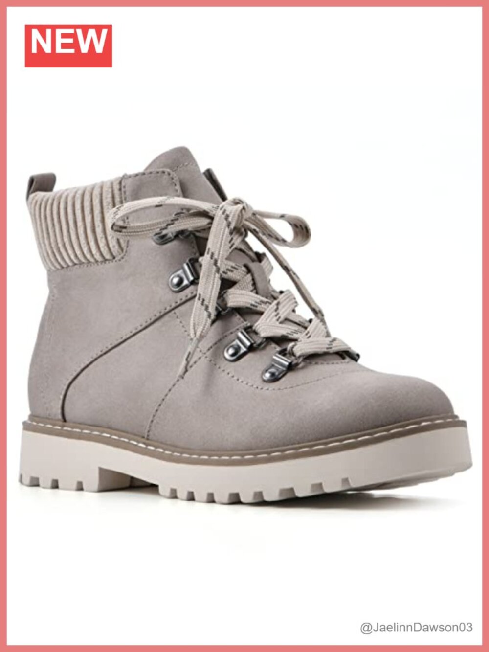 Cushioned Lace-Up Hiking Ankle Boot with Fabric Trim